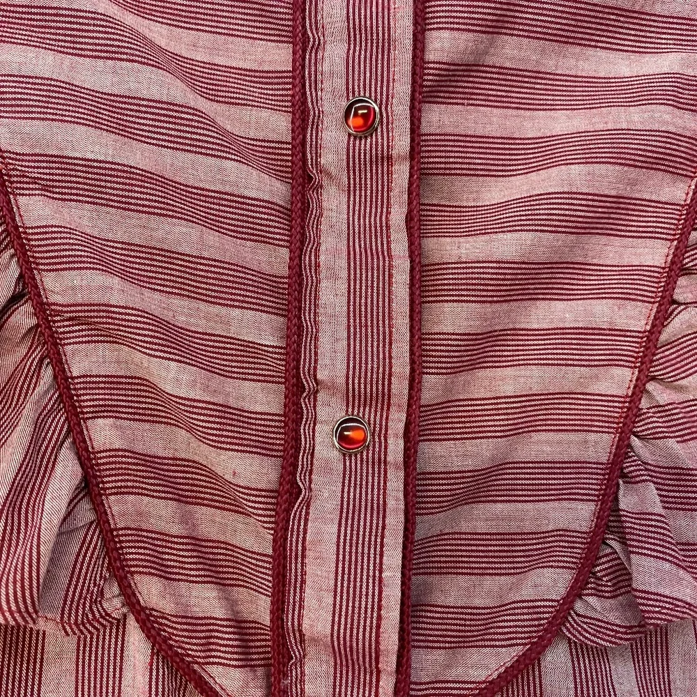 Striped Ruffle Button-Front Blouse - Dusty Rose - Picture 3 of 9